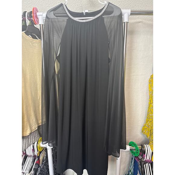 BN #607 R & M Richards Size 14 Black Sheer Sleeve Embellished Cocktail Dress - Picture 2 of 7